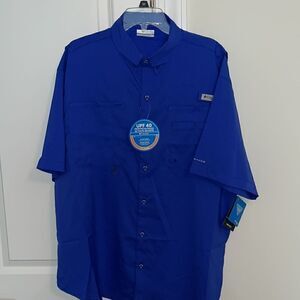 New Crystal springs 100% poly Blue Columbia PFG Performance fishing SS shirt L